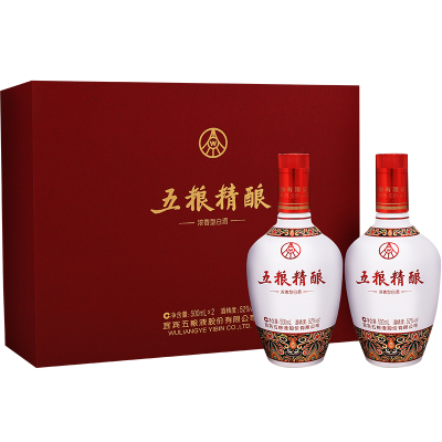 五粮液股份公司出品 五粮精酿中国风 52度 500ml*2瓶 礼盒装 浓香型白酒[1469]