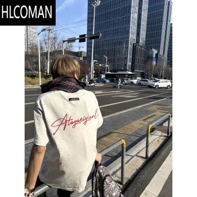 HLCOMAN潮牌美式hiphop短袖t恤男夏季新款显瘦百搭小众设计感半袖上衣ins