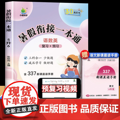 小橙同学暑假衔接一本通五年级下册暑假作业语文数学英语全套人教版五升六小学5升6试卷练习册五年级升六年级专项训练复习预习教