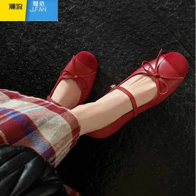 聚范皮版~法式小红鞋显白玛丽珍鞋女平底浅口芭蕾舞单鞋奶奶鞋