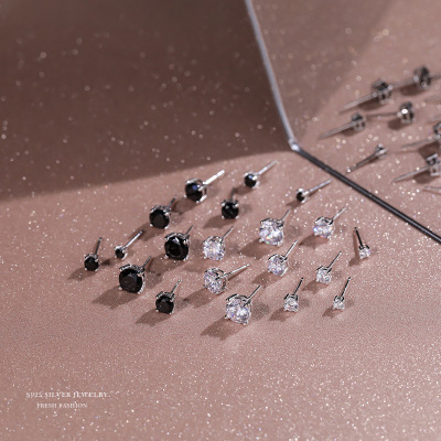 云小舒s925纯银 璀璨四爪单钻耳钉女简约时尚小巧ins风镶锆石耳饰送女朋友老婆情人节七夕生日礼物