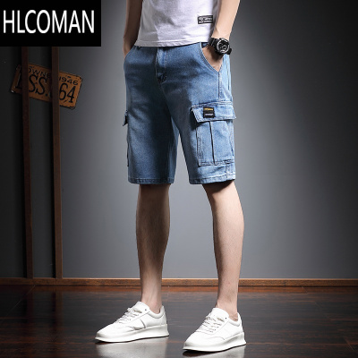 HLCOMAN潮牌牛仔短裤男夏季薄款五分韩版潮流百搭男士外穿休闲工装中裤子