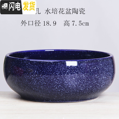 三维工匠铜钱水仙花盆陶瓷 简约创意水培绿萝碗莲大号多肉无孔盆栽 无孔-蓝雪花18厘米一个 大花盆容器