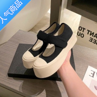 SUNTEK春夏季单鞋法式玛丽珍女鞋丑萌凉鞋大头女小白帆布厚底鞋显高百搭