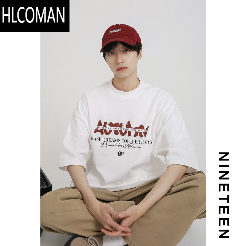 HLCOMAN/2025夏装新款美式潮牌印花280g短袖T恤宽松休闲上衣男生