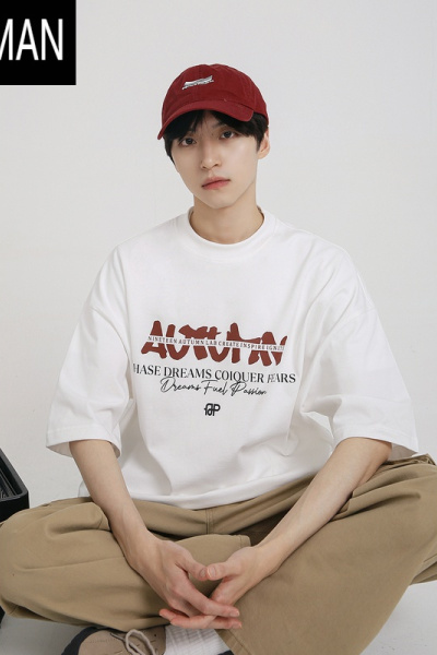 HLCOMAN/2025夏装新款美式潮牌印花280g短袖T恤宽松休闲上衣男生