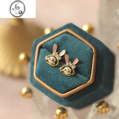 JiMis999足银锆石蝴蝶结珍珠兔子耳钉轻奢可爱本命年设计高级感耳饰女