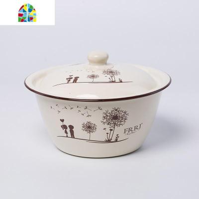 加厚搪瓷碗 带盖汤碗 怀旧搪瓷洗手盆 经典老式猪油盆 FENGHOU 22cm蒲公英洗手碗TW159带盖