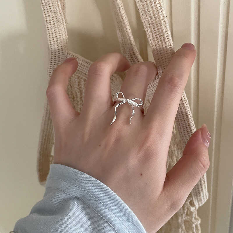 丝带蝴蝶结戒指女时尚轻奢小众设计指环百搭开口可调节指环食指戒送女朋友老婆情人节七夕生日礼物