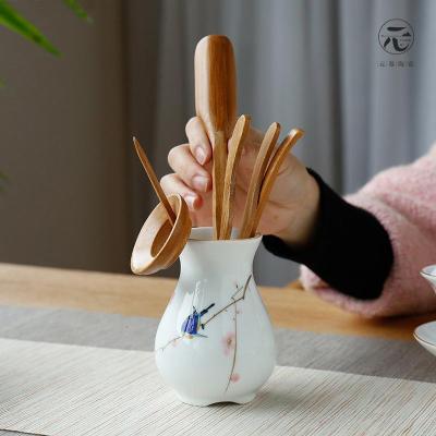 家柏饰(CORATED)甜白釉手绘茶道六君子 陶瓷功夫茶道组 茶夹茶勺茶道套装