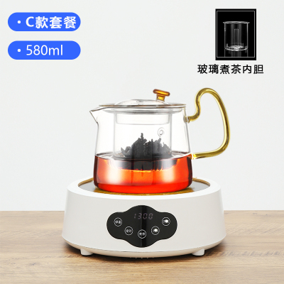 乐么电陶炉新款煮茶器家用多功能迷你小型电磁炉电热烧水煮茶炉[白色单炉+C款高硼玻璃壶580ML]