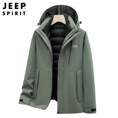 吉普2025秋冬新款男士户外冲锋两件套男潮羽绒服内胆保暖外套