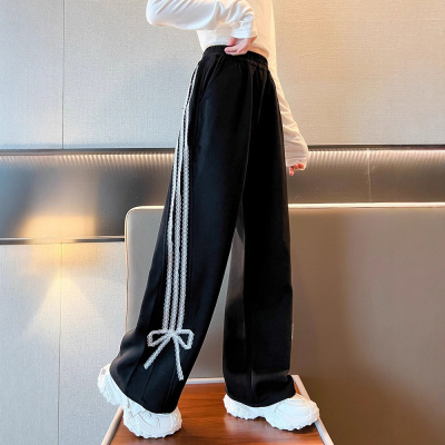 女童直筒休闲运动裤秋装新款儿童大童女孩初中生春秋阔腿长裤