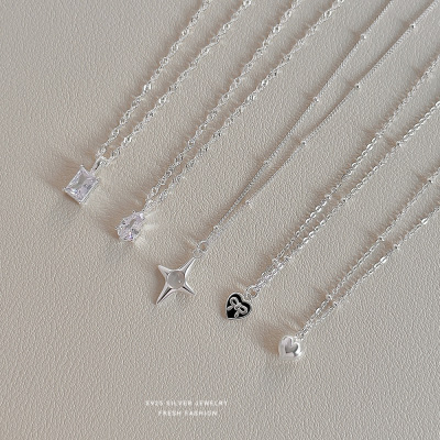 ins极简风项链女925纯银水滴形方形几何锆石百搭时尚冷淡风锁骨链送女朋友老婆情人节七夕生日礼物