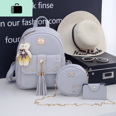 双肩包女韩版百搭潮pu2020新款小清新流苏铆钉休闲学生书包背包包NEW LAKE