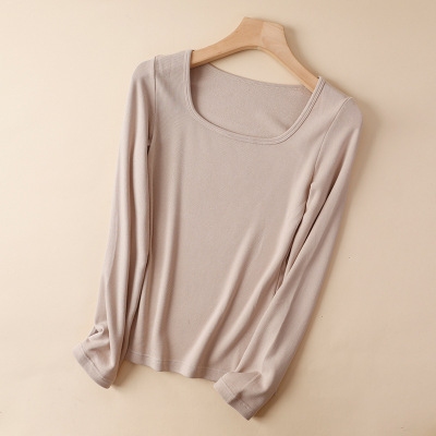 方领蚕丝保暖内衣女上衣无缝发热秋衣内搭针织衫可外穿秋冬打底衫