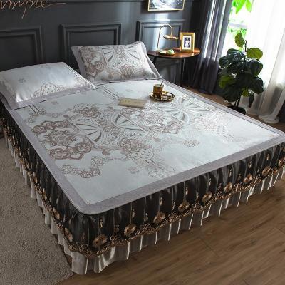 美帮汇欧式蕾丝床裙冰丝席三件套1.8米加厚可折叠空调提花席子机洗凉席