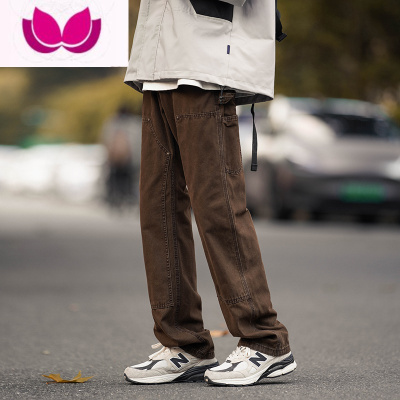 七斓棕色古着vintage牛仔裤男款美式高街裤子vibe双膝伐木工装裤