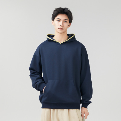 春秋季新款连帽纯色卫衣男重磅310g宽松潮流外套情侣款上衣服厂家