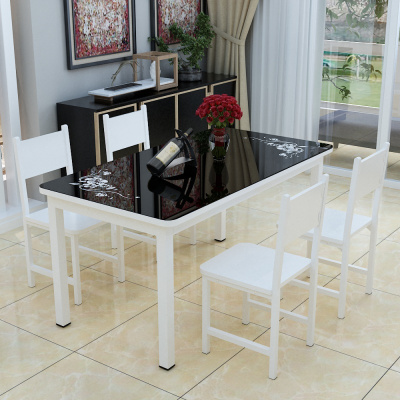 家用吃饭桌子餐桌椅组合钢化玻璃桌长方形小户型快餐饭店简约现代
