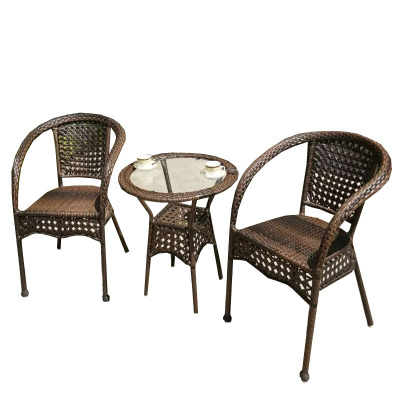 晋舰 藤椅阳台桌椅室外庭院藤编椅子花园茶几藤椅组合 2椅+60透明圆桌
