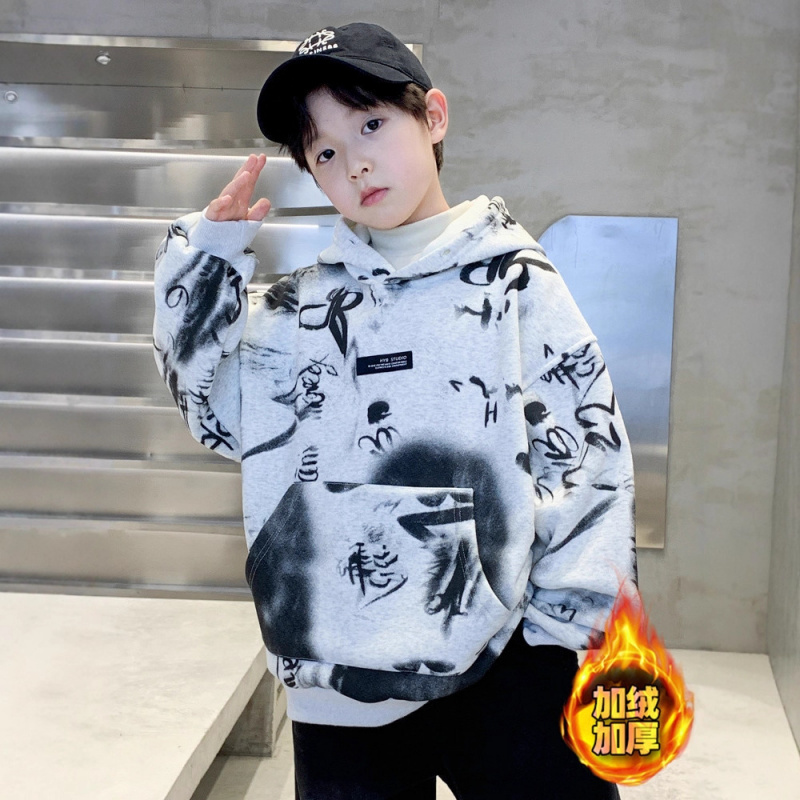 男童卫衣秋冬款新款中大童冬季潮童装加绒加厚一体绒儿童冬装