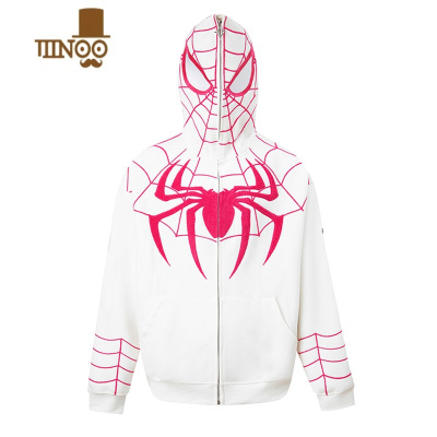 YANXU美式蜘蛛刺绣印花拉链开衫卫衣男秋季高街嘻哈情侣oversize外套潮