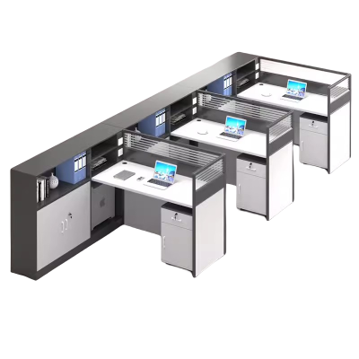 迅迈 F型三人位+柜 职员办公桌 现代工位 员工桌屏风 卡位卡座