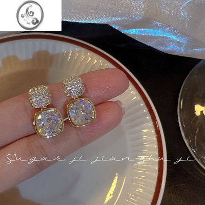 JiMiSUGAR 简约精致方形锆石耳钉轻奢风高级感百搭耳环女2022年新款潮