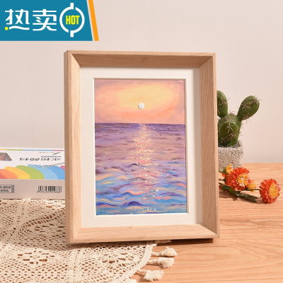 敬平高品质 实木配白色卡纸a5油画棒作品保存专用立体小画框装裱相框 浅木纹(057斜面) 放10*10作品-卡纸开孔(9