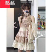 YIBUSHENG云南旅游民族风穿搭度假风拼接吊带连衣裙女季小个子宽松短裙子