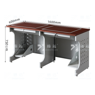 臻远ZY4012432隐藏式翻转电脑桌培训桌教室机房多媒体学习桌办公桌D款双人位