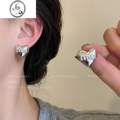 JiMi敲喜欢~爱心珍珠925银针耳钉女小众设计感高级耳环冷淡风辣妹耳饰