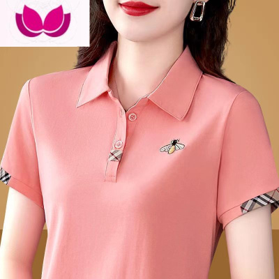 七斓Polo衫短袖t恤女中年妈妈夏装上衣翻领休闲夏季大码宽松显瘦翻领