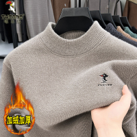 啄木鸟半高领加绒加厚男士毛衣2025冬季一体绒保暖羊毛针织打底衫