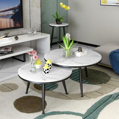北欧ins圆形大理石茶几简约现代轻奢客厅小户型茶桌铁艺边几组合