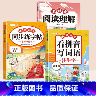 [3本]同步字帖+看拼音写词语+阅读理解 六年级下 [正版]六年级下册语文同步字帖练字帖每日一练人教版6上学期小学生写字
