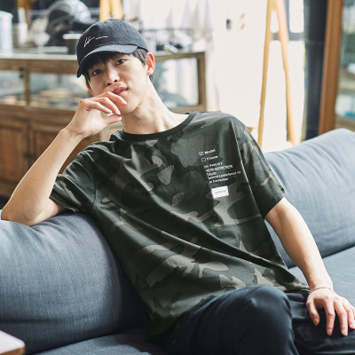 [2.5折价42元]唐狮男士t恤短袖t恤男青少短袖t恤迷彩左胸多排文字印花短袖T恤
