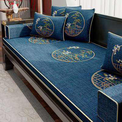 京城派 新中式红木沙发坐垫四季可用高精密面料椅垫防滑实木海绵垫罗汉床刺绣古典支持定制