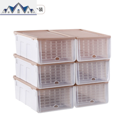 6个装大号防潮加厚翻盖透明鞋盒塑料男女鞋子整理收纳盒鞋柜组合 三维工匠收纳柜