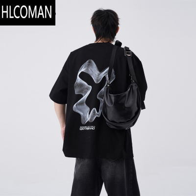 HLCOMAN美式不规则涂鸦短袖T恤男夏季潮牌ins宽松设计感情侣体恤