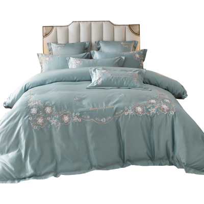 美帮汇被套四件套欧式风格简约刺绣被套廷风全棉床单大气1.8m床笠床套
