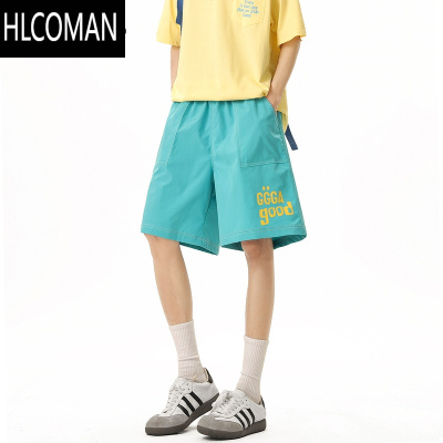 HLCOMAN多巴胺速干短裤男女夏季薄款百搭字母运动沙滩裤宽松情侣五分裤子