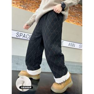 男童加绒裤子新款秋冬款牛仔裤大儿童冬季加厚棉裤保暖冬装潮