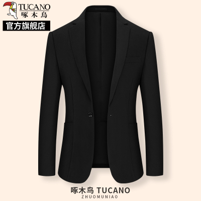 啄木鸟西装外套男士高级感商务西服春秋季新款青年黑色修身上衣K