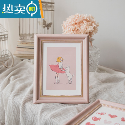 敬平相框摆台美式复古6寸7寸8寸画框挂墙油画棒框照片打印加定制框架 樱花粉 可定制尺寸 联系客服 (限70*70cm以内