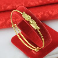 仿黄金女手镯沙金24K首饰可调节送女友天使翅膀镀金镯子送女朋友老婆情人节七夕生日礼物