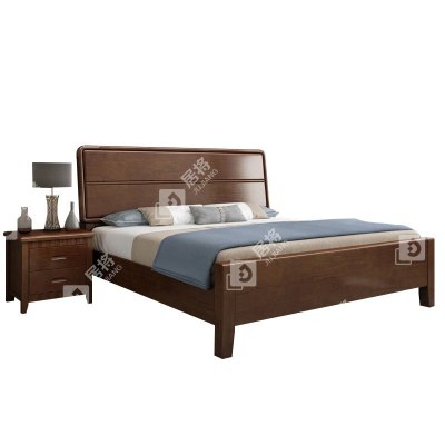 居将 JJ4022907 实木床简约1.5米单人床含一个床头柜 胡桃色