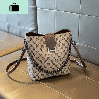 女包包2020新款夏天时尚链条手提水桶包洋气单肩包质感斜挎包潮NEW LAKE 灰色女斜挎包