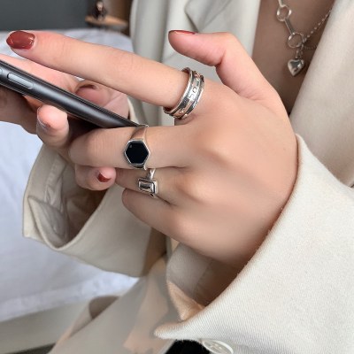 戒指女时尚个性小众设计古银做旧可开口ins风潮韩国复古朋克指环送女朋友老婆情人节七夕生日礼物